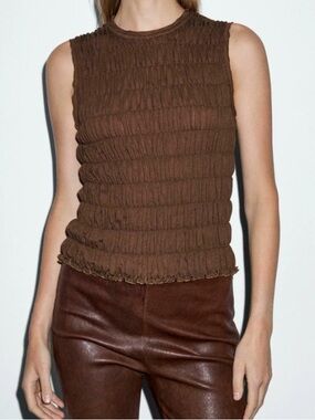 Massimo Dutti crew neck tank with gathered detail chocolate brown size small